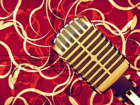 Illustration of retro microphone on vintage floral background.の写真素材
