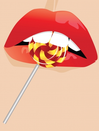 Illustration of lips and striped lollipop background.のイラスト素材