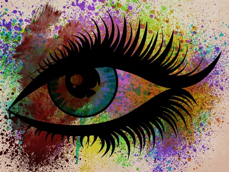 Illustration of abstract colorful grunge eye on painted background.の写真素材