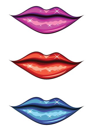 Illustration of woman lips of different colors on white background.のイラスト素材