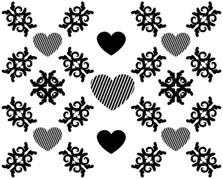 Illustration of hearts with floral ornament pattern background.のイラスト素材