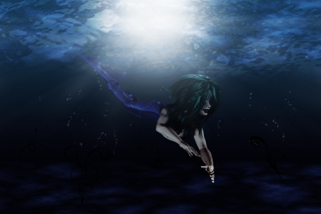 Illustration of beautiful mermaid in underwater sceneの写真素材