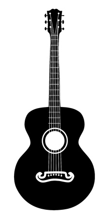 Retro acoustic guitar six strings silhouette illustration.のイラスト素材