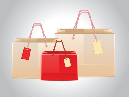 Illustration of a paper shopping bags with labeles, tags.のイラスト素材