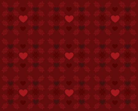Illustration of red hearts pattern with flourish background.のイラスト素材