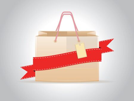 Illustration of a paper shopping bag with red ribbon.のイラスト素材