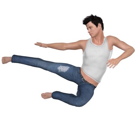 3d digitally rendered illustration of a man in denim jeans on white background.の写真素材