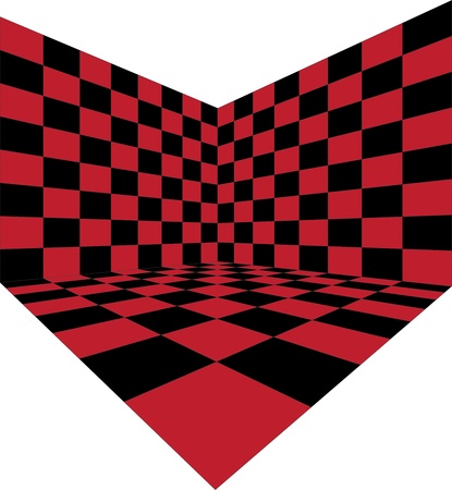 Illustration of abstract red checkered room with floor and walls.のイラスト素材