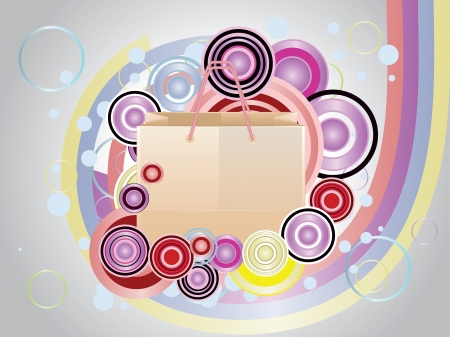 Illustration of paper shopping bag with colored elements.のイラスト素材