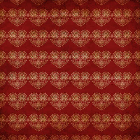Illustration of abstract ornamental heart on grunge red background.の写真素材