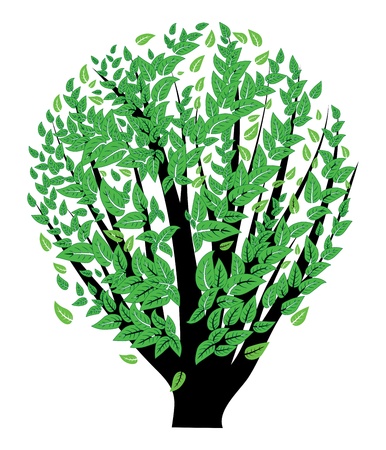 Abstract bush silhouette with green leaves on white background.のイラスト素材