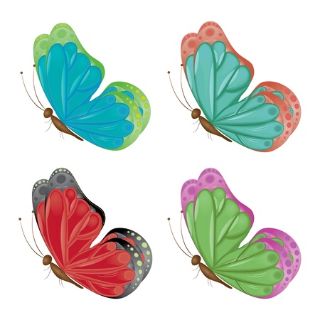 Abstract cartoon colorful butterflies on white background.のイラスト素材