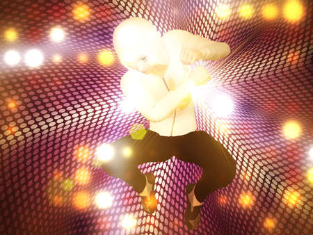 3d man jumping on abstract colorful dotted background.の写真素材