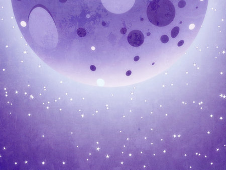 Cartoon night sky with moon over grunge starry background.