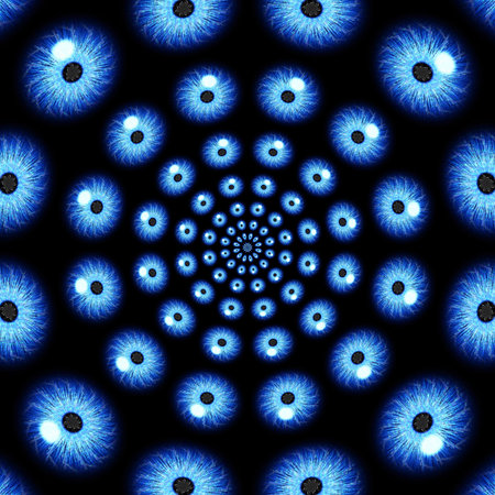 Abstract kaleidoscope of blue color background texture.の写真素材