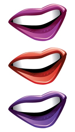 Set of cartoon glossy lips of different color on white background.のイラスト素材
