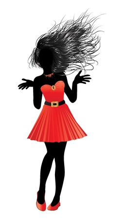 Pretty cartoon girl in red dress on white background.のイラスト素材