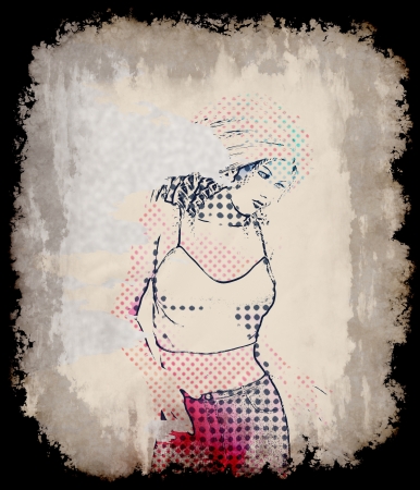 Beautiful girl with colorful grunge halftone effect.の写真素材