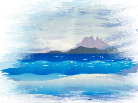 Small tropical islands in the ocean over blue sky on grunge background.の写真素材