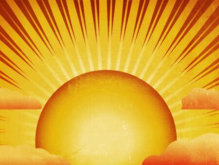 Grunge sunny sky background with rays and clouds.の写真素材
