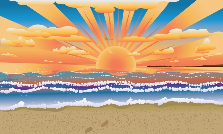 Tropical beach at sunset or sunrise time.のイラスト素材