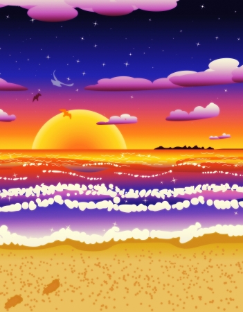 Tropical beach at sunset or sunrise time, grunge background.の写真素材