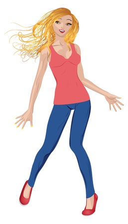 Beautiful cartoon blond girl in casual style on white background.のイラスト素材