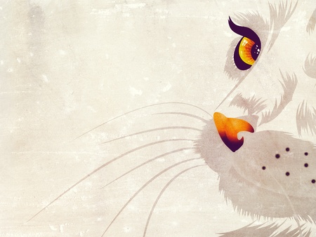 Illustration of a cat with yellow eyes on white background.の写真素材