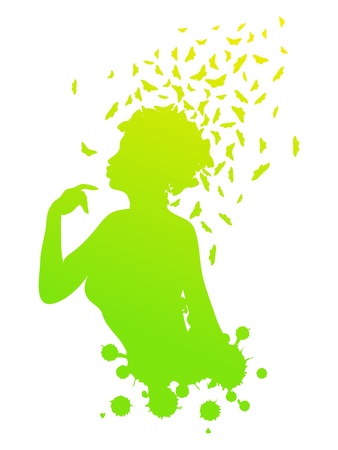 Abstract colorful illustration of a female profile with butterflies.のイラスト素材