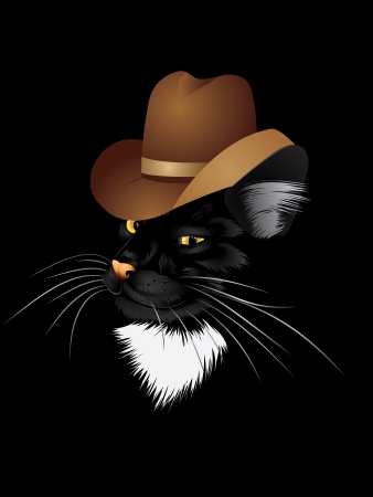 Black cat with yellow eyes in cowboy hat.のイラスト素材