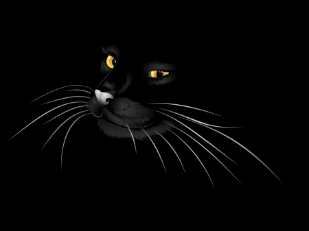 Cartoon cat with yellow eyes on black background.のイラスト素材