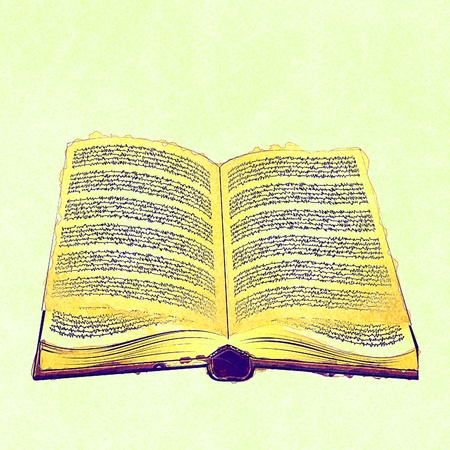 Abstract old grunge book illustration on yellow background.の写真素材