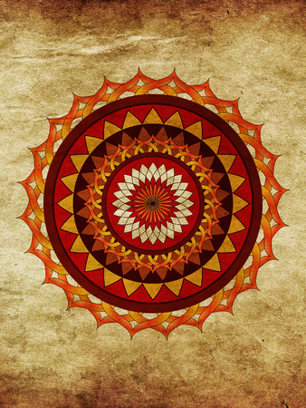 Vintage decorative lotus flower ornament of yellow and red color.の写真素材