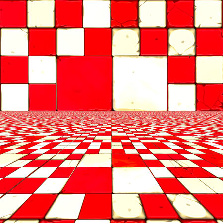 Abstract distorted red and white checkered .の写真素材