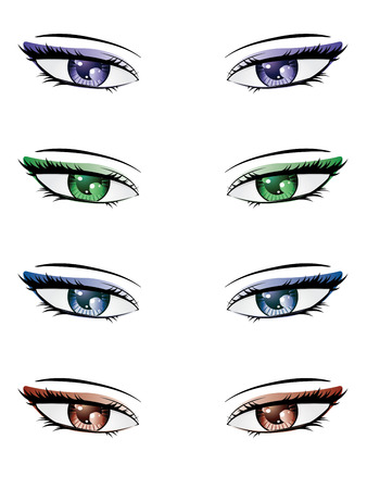 A set of eyes in manga style on white .のイラスト素材