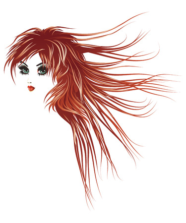 Beautiful girl with long lashes and red hair blown by the wind.のイラスト素材