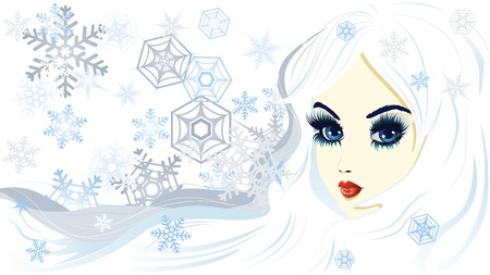 Beautiful fantasy snow queen on background with snowflakes.のイラスト素材