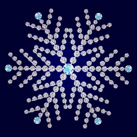 Beautiful snowflake made from diamonds on dark blue background.の写真素材
