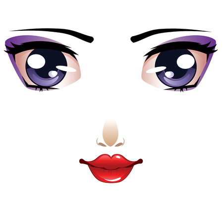 Beautiful cartoon female face on white background.のイラスト素材