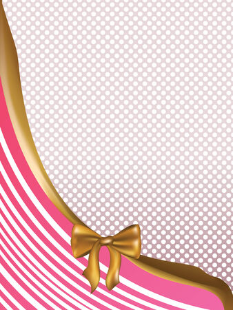 Pink card template with golden ribbon and bow.のイラスト素材