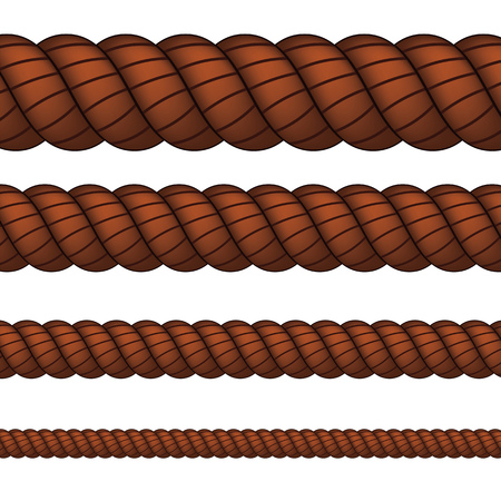 Four brown ropes in different sizes on white background. Four brown ropes in different sizes on white background.