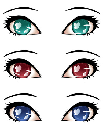 Set of stylized anime eyes of different colors.のイラスト素材