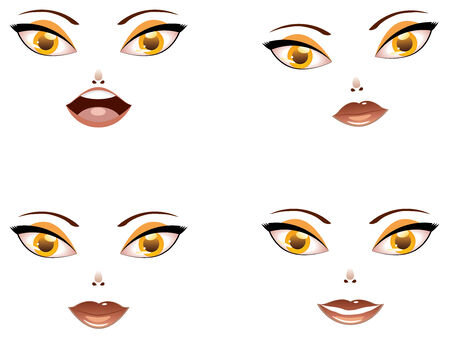 Cartoon smiling female face with yellow eyes on white background.のイラスト素材