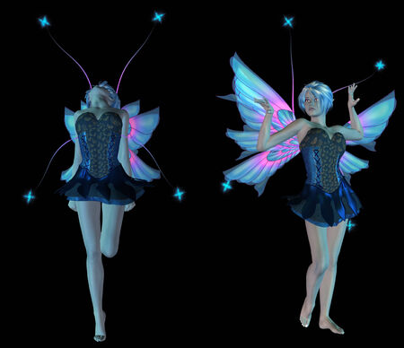 Digitally rendered image of a dark fairy on black background.の写真素材