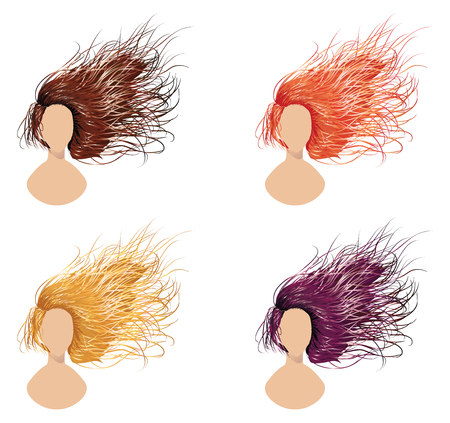 Set of long flowing hair style in different colors.のイラスト素材