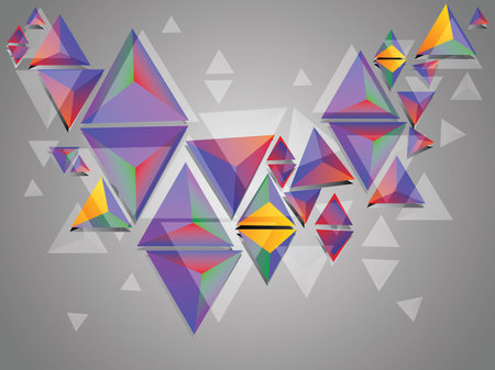 Abstract illustration with multicolor 3d triangles on grey background.