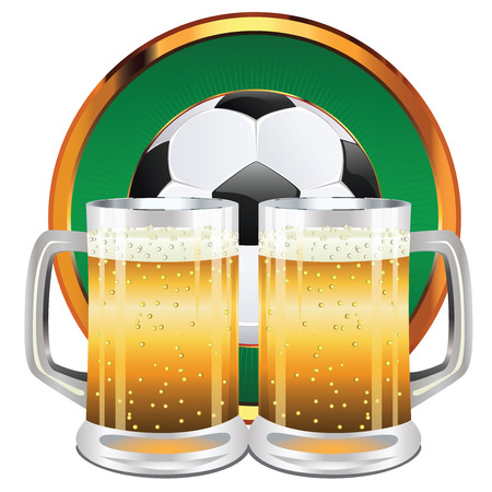 Glass of beer and soccer (football) ball illustration.のイラスト素材