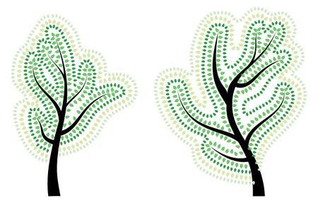 Abstract tree with stylized green leaves illustration.のイラスト素材