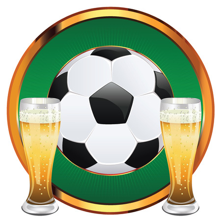 Glass of beer and soccer (football) ball illustration.のイラスト素材