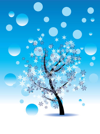 Tree with decorative snowflakes, abstract winter background. のイラスト素材
